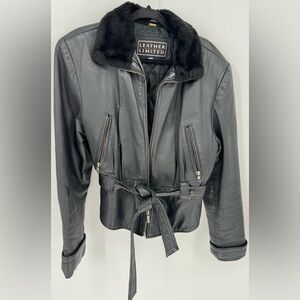 Leather Limited Women's Faux Fur Collar Leather Jacket
